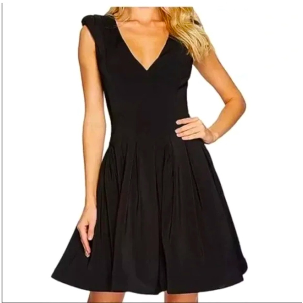 HALSTON HERITAGE Black Pleated Fit-and-Flare Dress, Size 2